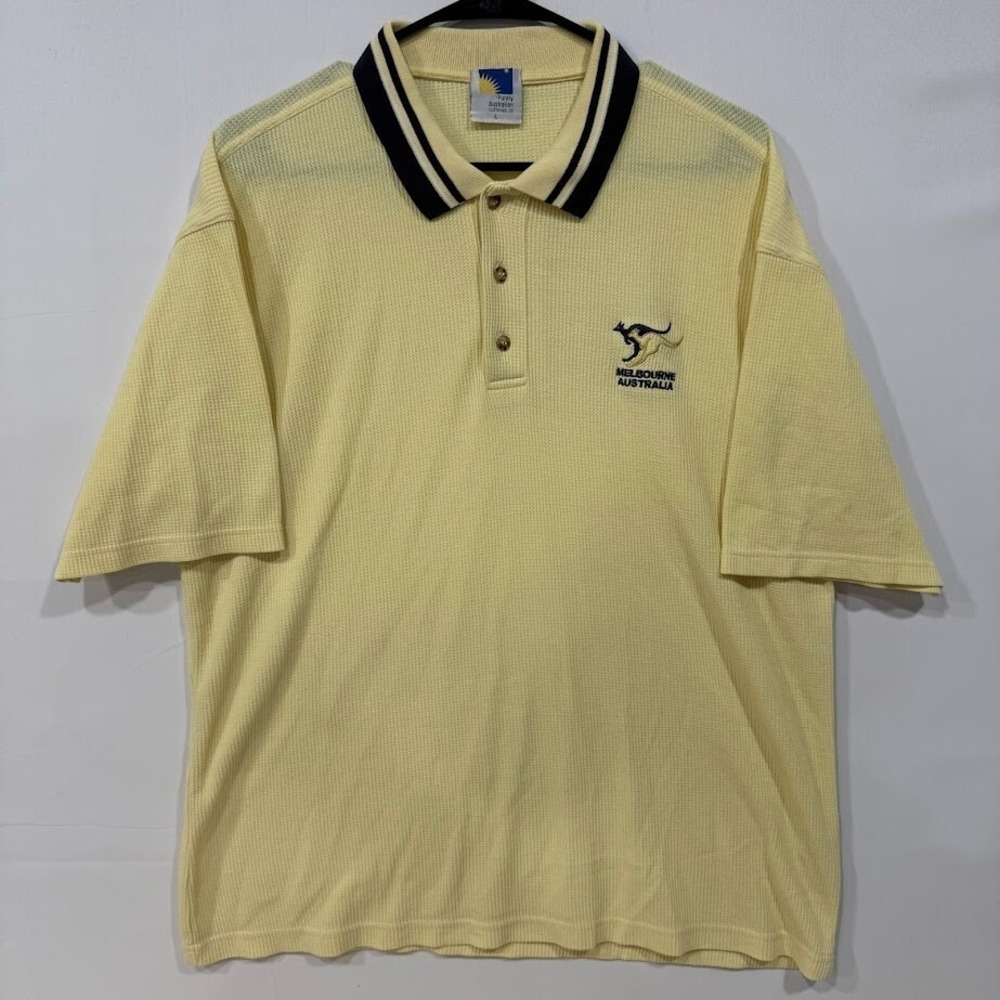 Purely‎ Australian Polo Shirt Mens L Yellow Kangaroo Embroidery Melbourne